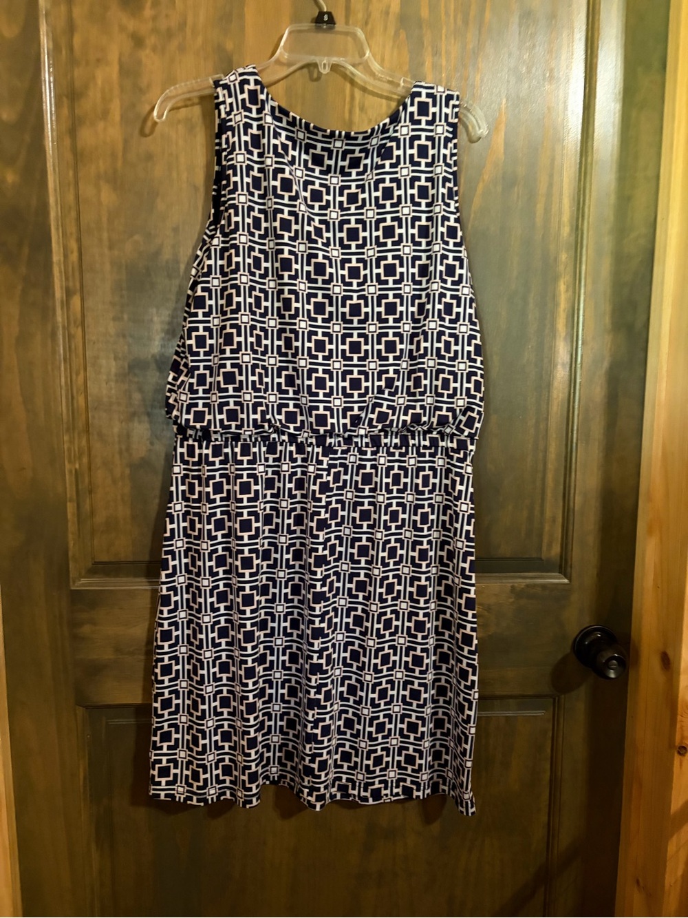 Nina Leonard Navy and White Geometric Blouson Dress